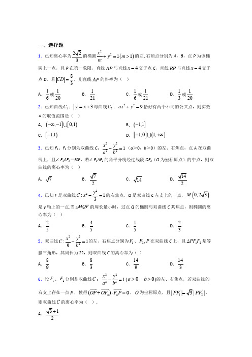 上海上海外国语大学附属双语学校高中数学选修2-1第三章《圆锥曲线与方程》检测卷(答案解析)