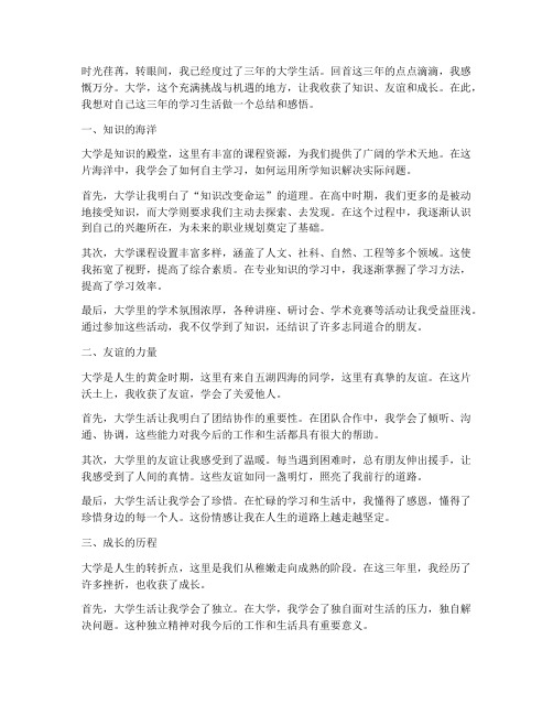 大学三年学习生活感言