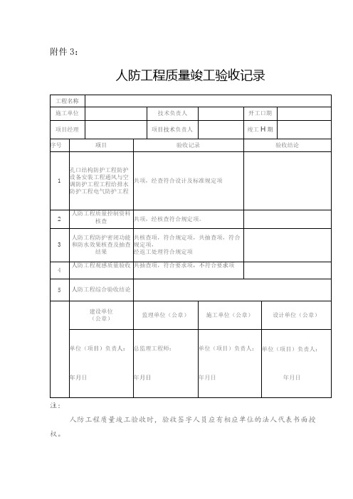 人防工程质量竣工验收记录(北京市)