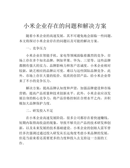 小米企业存在的问题和解决方案