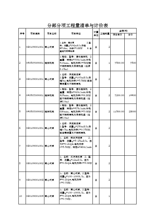 泵类清单报价