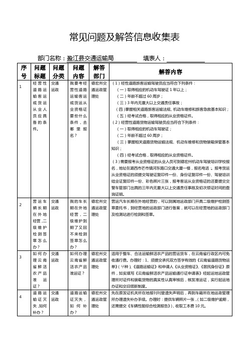 常见问题及解答信息收集表