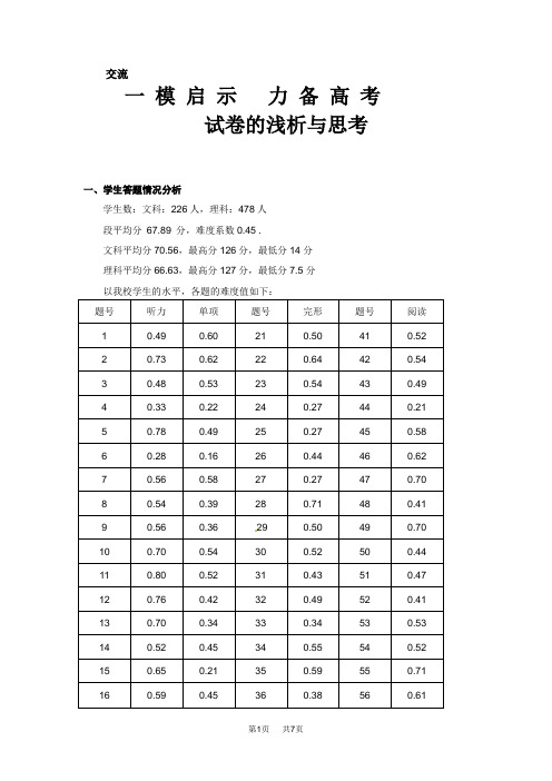 高三英语一模分析-一模启示 力备高考