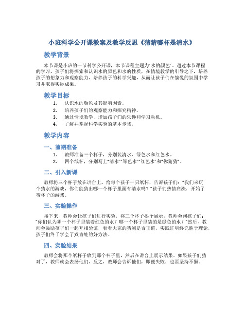 小班科学公开课教案及教学反思《猜猜哪杯是清水》