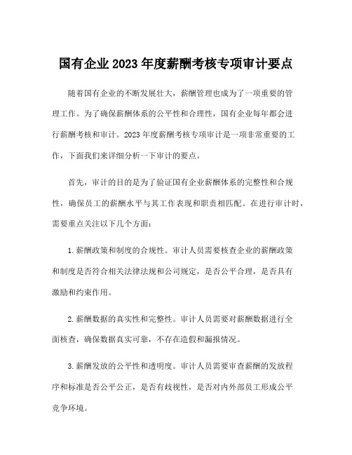 国有企业2023年度薪酬考核专项审计要点