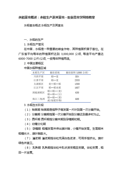 水稻害虫概述：水稻生产及其害虫--农业昆虫学网络教室