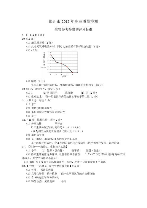 银川市2017年高三质量检测生物参考答案和评分标准 精