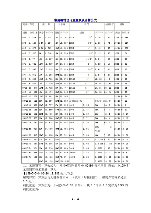 常用钢材理论重量表及计算公式#