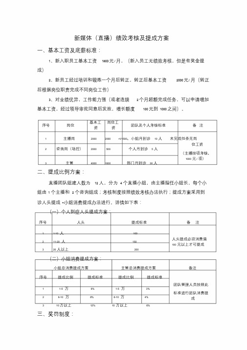 新媒体(直播)绩效考核及提成方案12.1