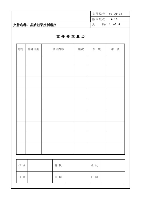 品质记录控制程序及流程图