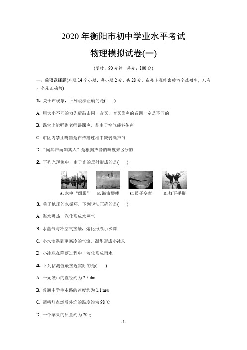 2020湖南省年衡阳市中考物理模拟试卷(含解析).doc