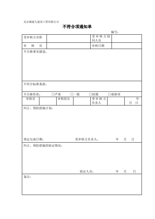 内审员常用表格