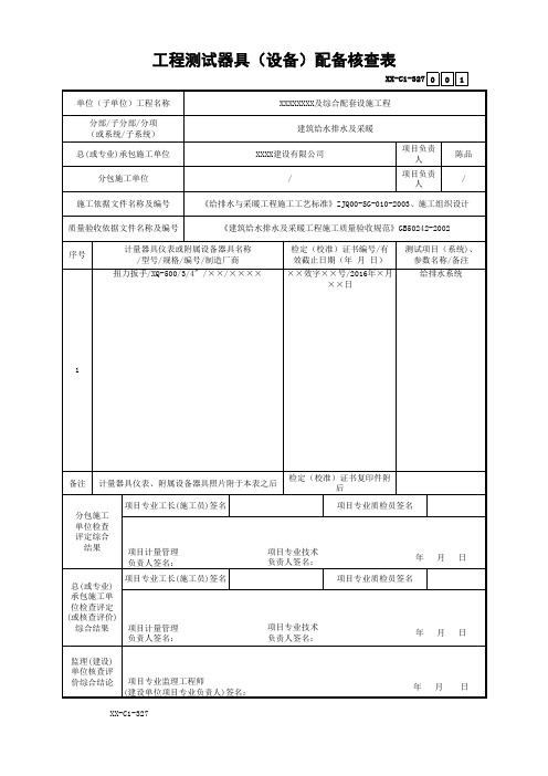 工程测试器具(设备)配备核查表