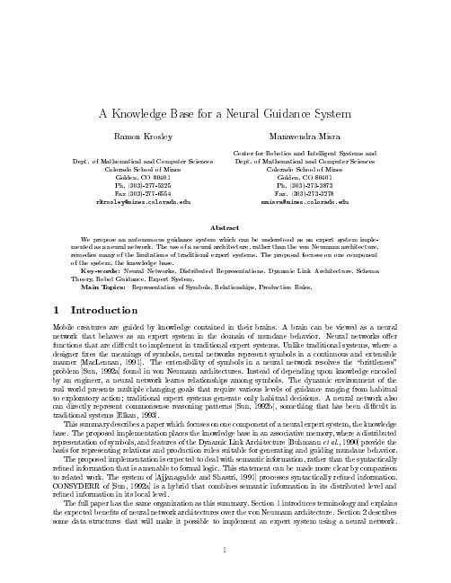 A Knowledge Base for a Neural Guidance System