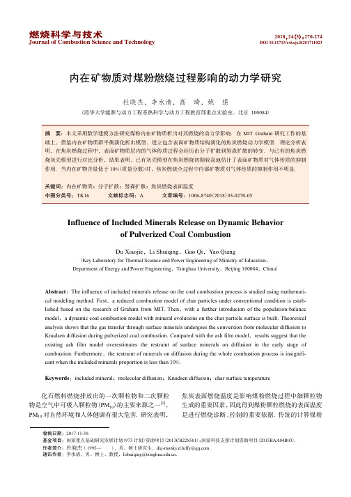 内在矿物质对煤粉燃烧过程影响的动力学研究