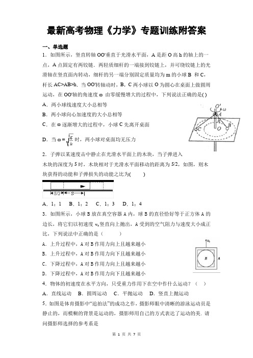 最新高考物理《力学》专题训练附答案