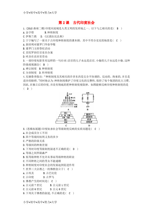 配套K12九年级历史上册《第一单元 古代世界》第2课 古代印度社会课后练习 中华书局版