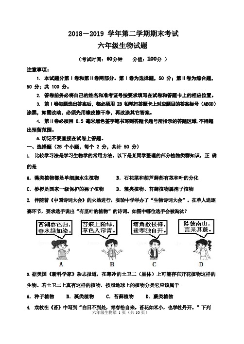 2018-2019六年级下学期期末生物试题