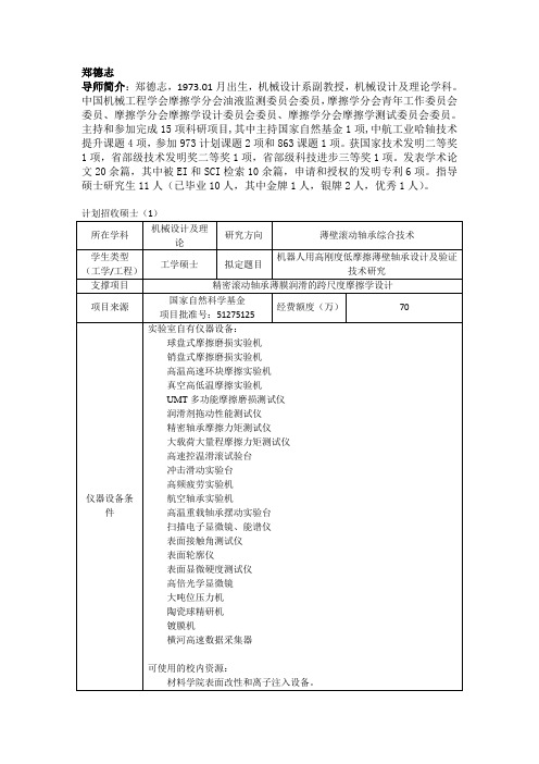 郑德志导师简介郑德志197301月出生机械设计系副教授机械