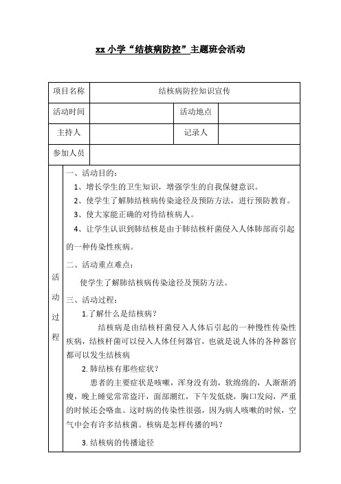 结核病防控主题班会活动记录表