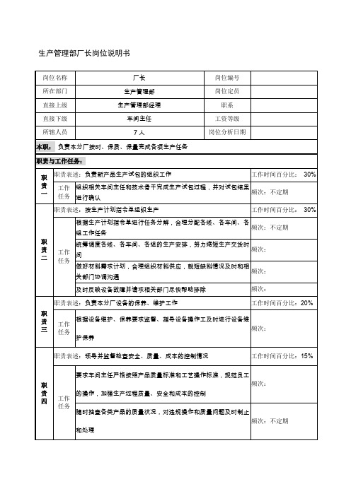 制鞋企业生产管理部厂长岗位说明书