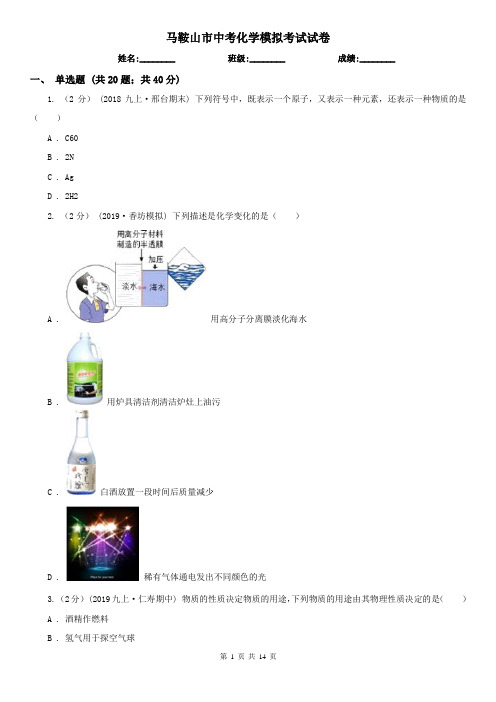 马鞍山市中考化学模拟考试试卷