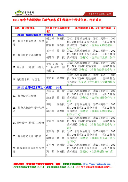 2015年中央戏剧学院【舞台美术系】舞台人物造型设计跟理论611综合基础 考研真题  考研参考书新