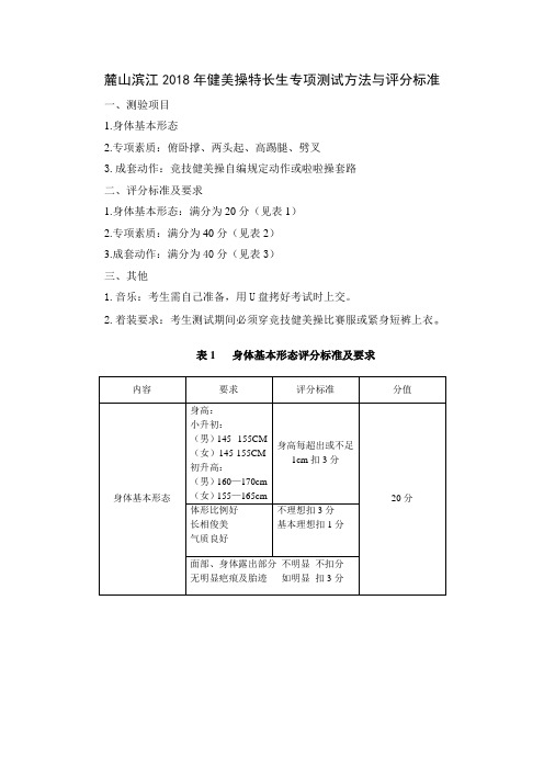 2018麓山滨江健美操特长考试评分标准