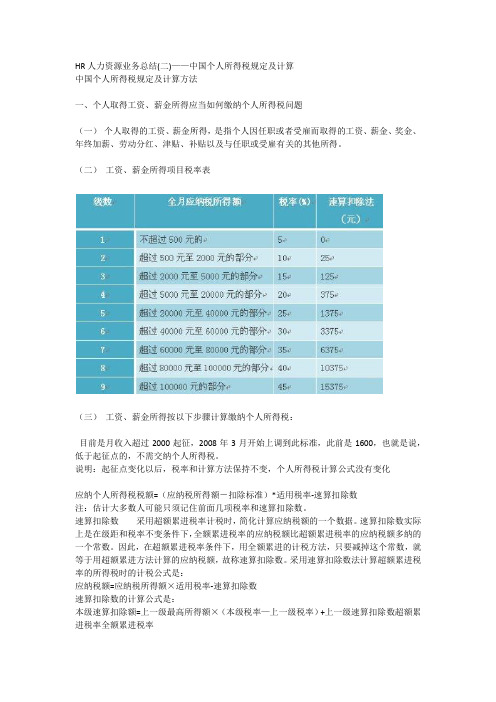 HR人力资源业务总结(二)——中国个人所得税规定及计算