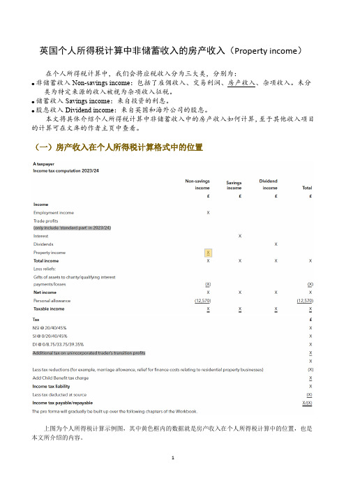 英国个人所得税计算中非储蓄收入的房产收入(Property income)