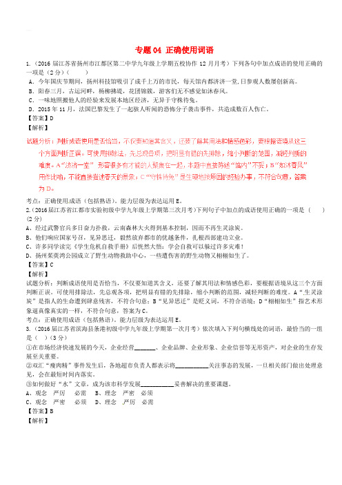 中考语文模拟分项汇编专题04 正确使用词语(含答案解析)