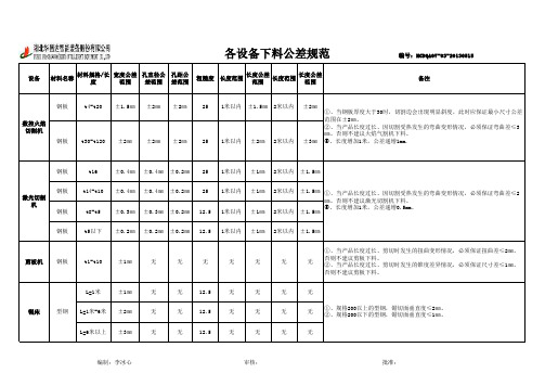 各设备下料公差规范