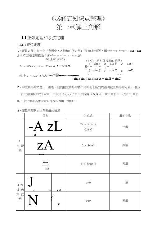 高中数学必修五知识点总结整理【经典最全版】.docx