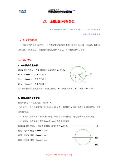 九年级上册数学《圆》点、线和圆的位置关系 知识点整理