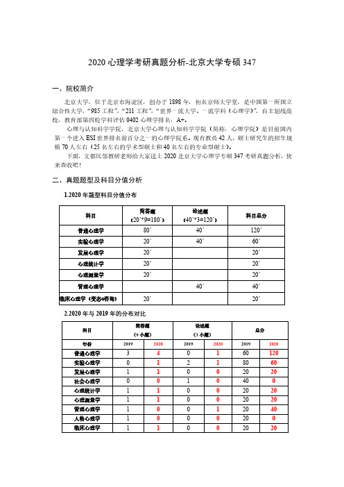 2020年北京大学心理学考研真题分析