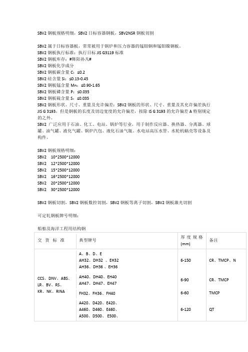 SBV2钢板规格明细,SBV2日标容器钢板,SBV2钢板切割