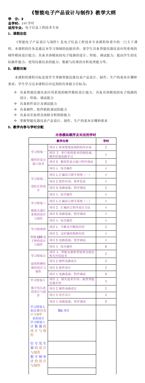 《智能电子产品设计与制作》教学大纲