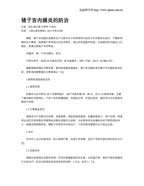 猪子宫内膜炎的防治