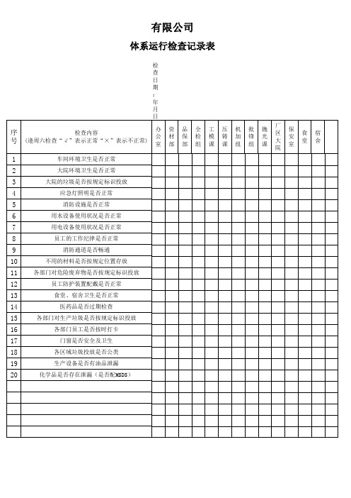 体系运行检查表