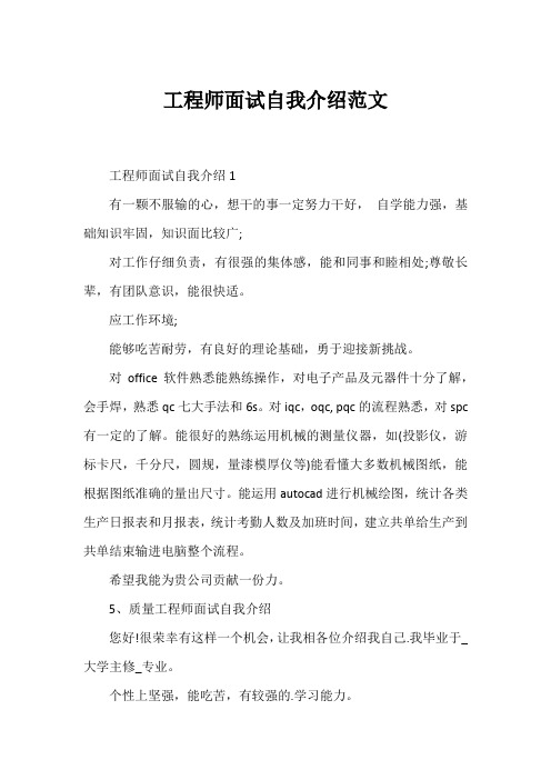 工程师面试自我介绍范文1