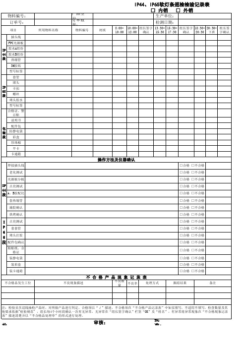 PZGLI007-261 IP44、IP65软灯条首件检验记录表 A0