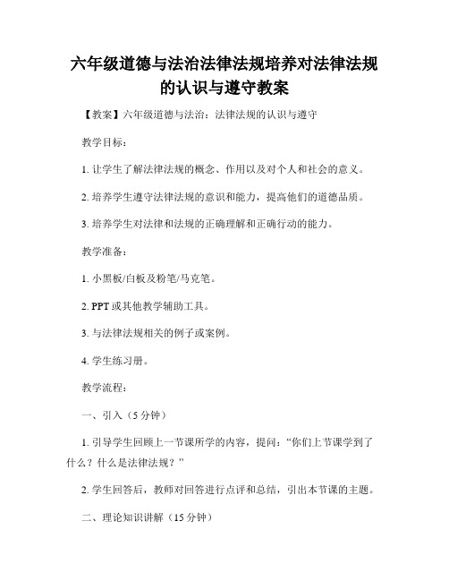 六年级道德与法治法律法规培养对法律法规的认识与遵守教案