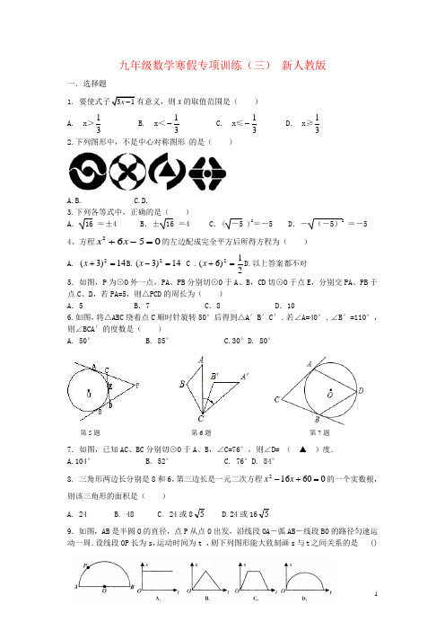 九年级数学寒假专项训练(三) 新人教版