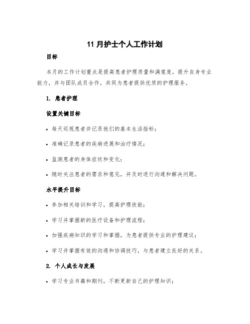 11月护士个人工作计划 11月份护理工作总结