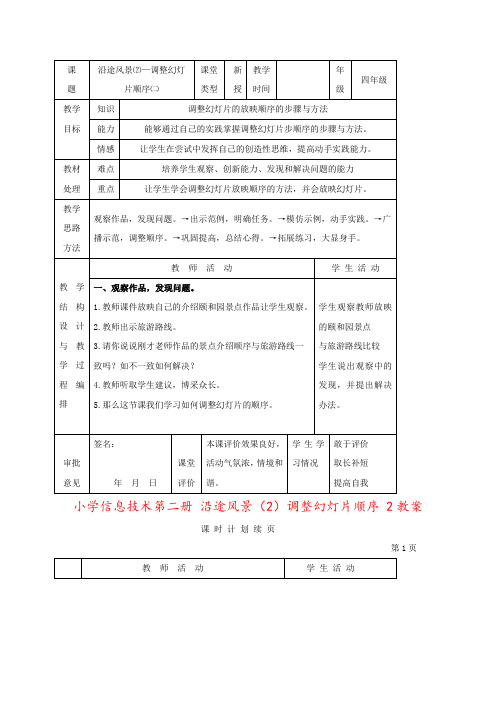 小学信息技术第二册 沿途风景(2)调整幻灯片顺序 2教案