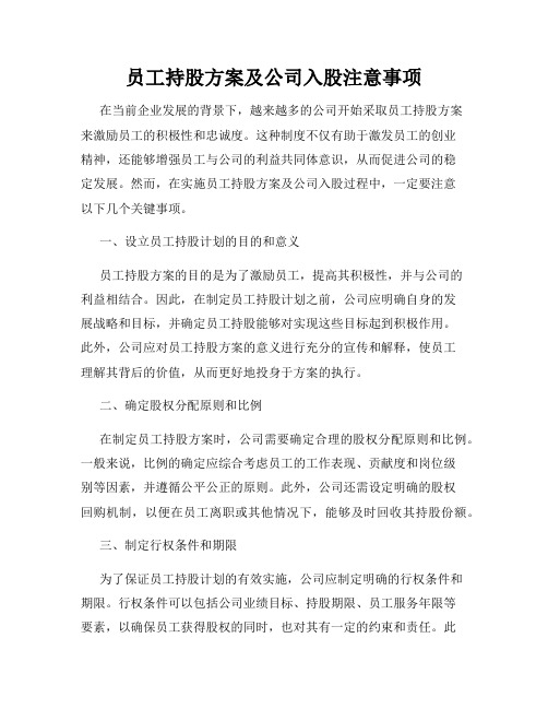 员工持股方案及公司入股注意事项