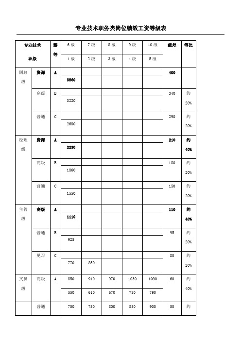 专业技术职务类岗位绩效工资等级表