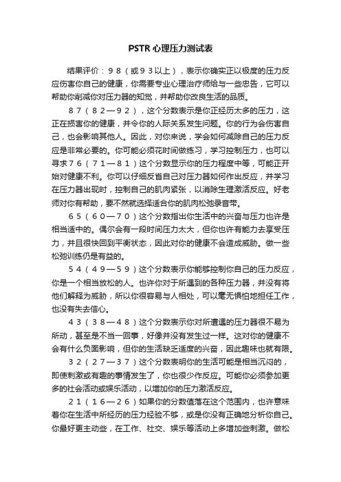 PSTR心理压力测试表