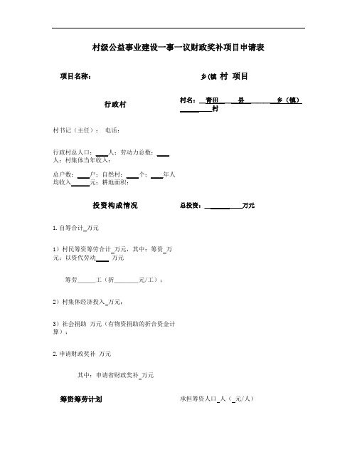 B村级公益事业建设一事一议财政奖补项目申请表(精)