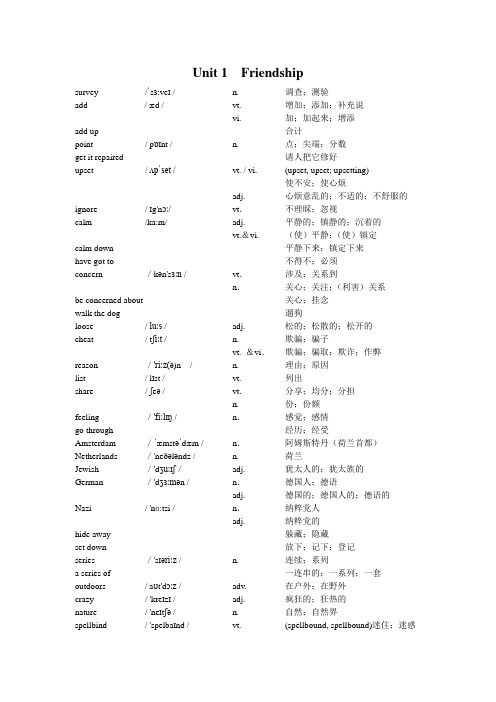 (完整word)人教版高一英语必修1词汇带音标